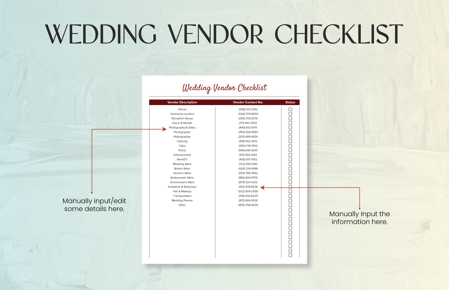 Wedding Vendor Checklist Template