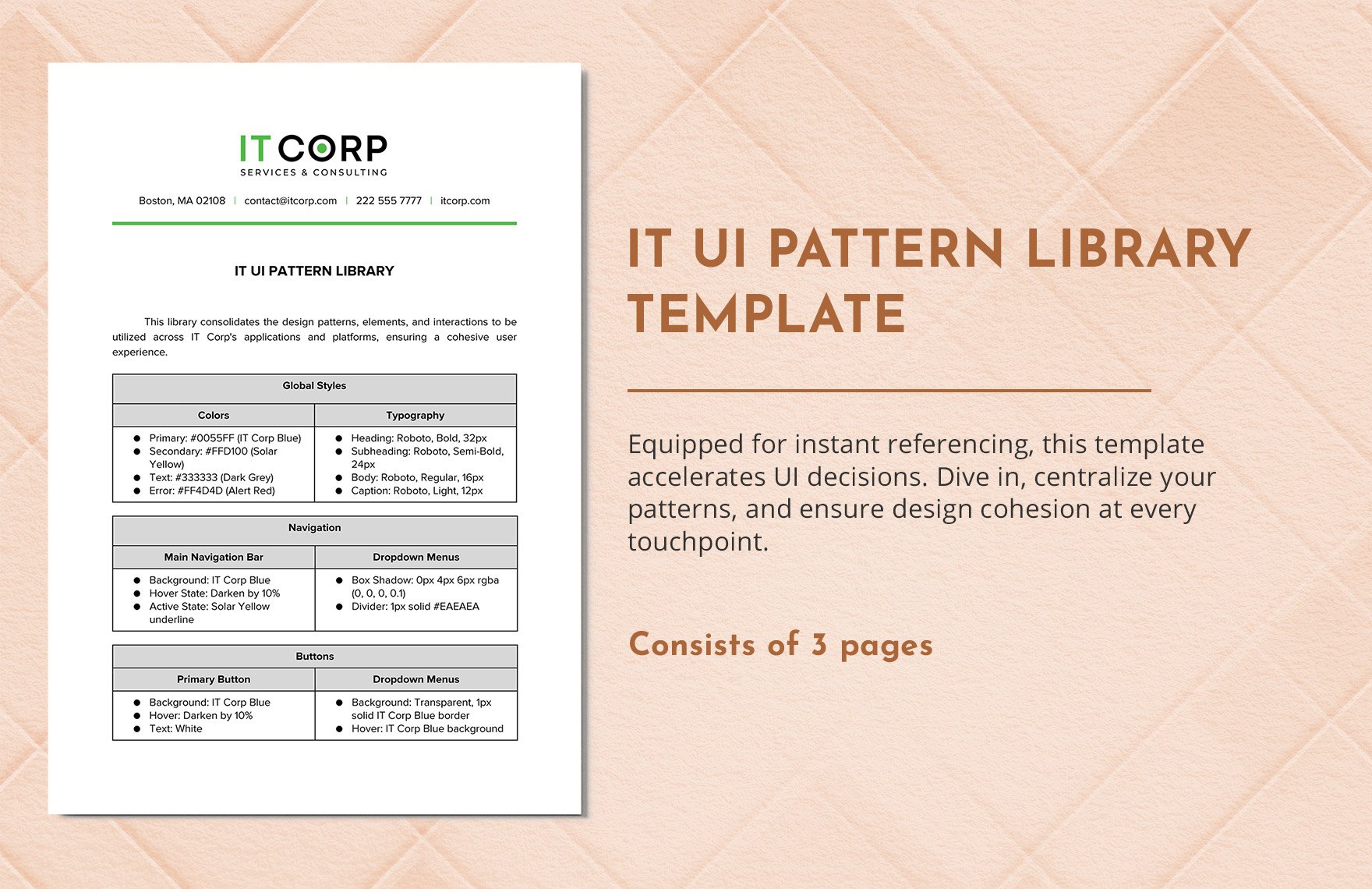 IT UI Pattern Library Template in Word, Google Docs, PDF