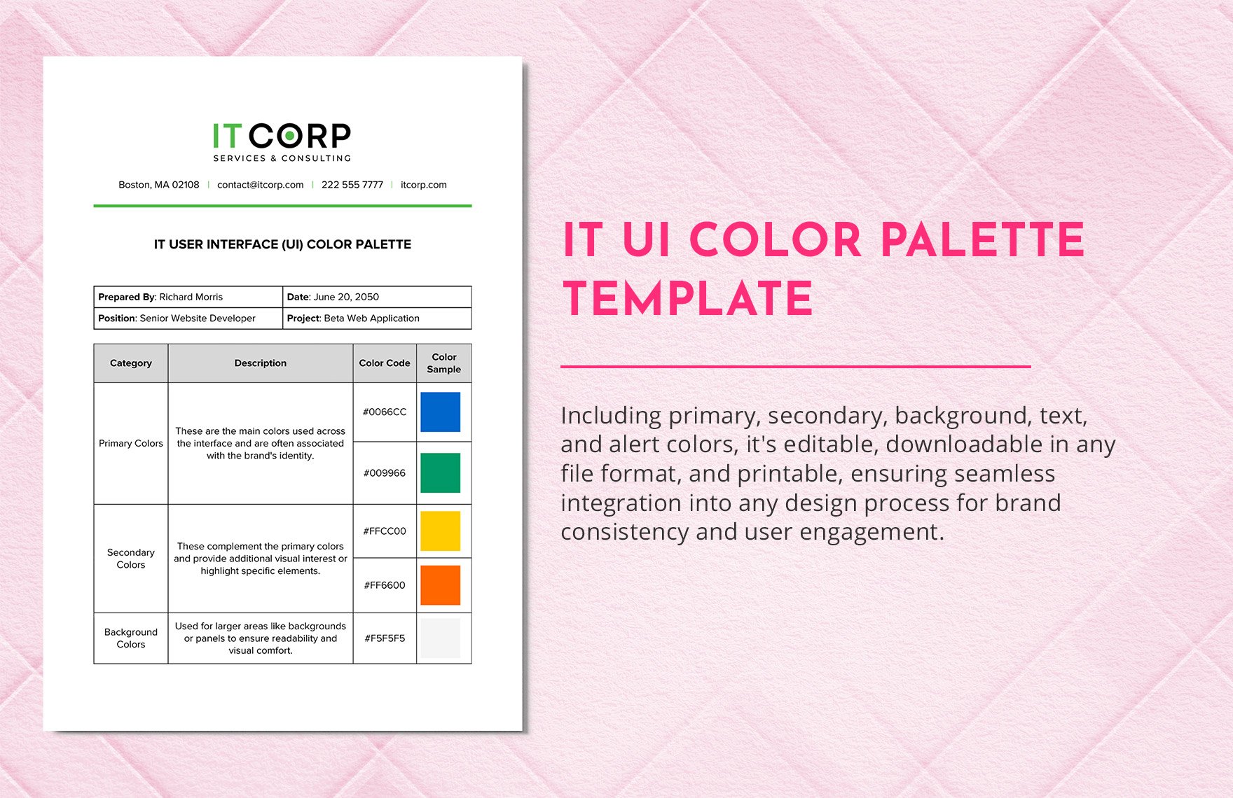 IT UI Color Palette Template in Word, Google Docs, PDF