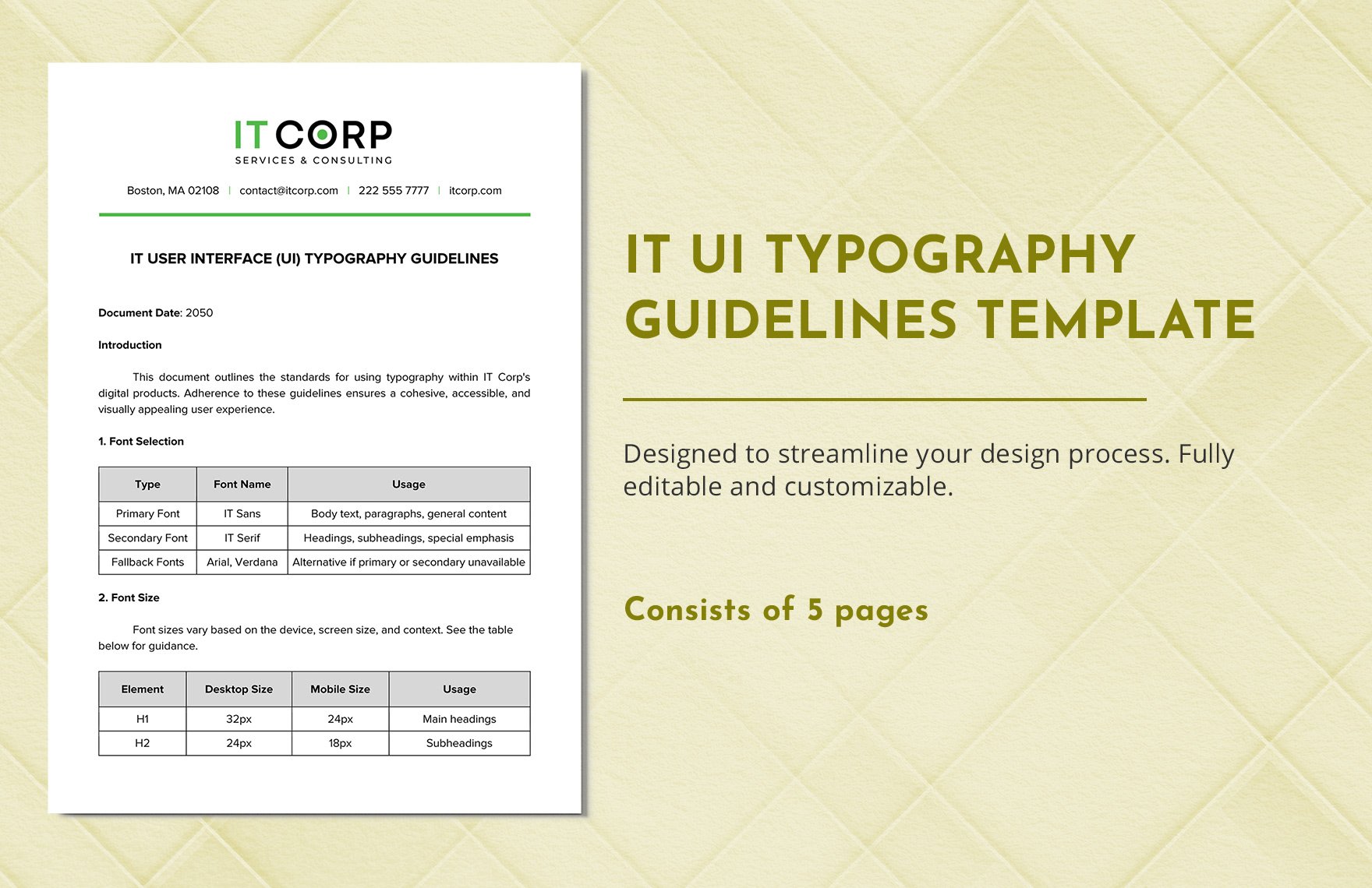 IT UI Typography Guidelines Template in Word, Google Docs, PDF