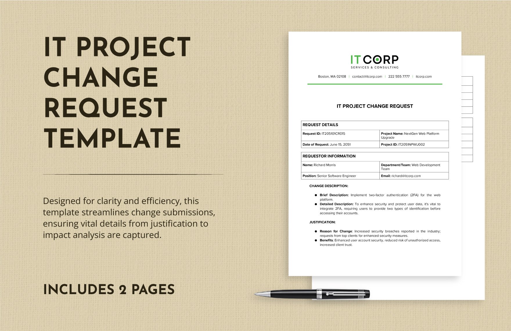 IT Project Change Request Template