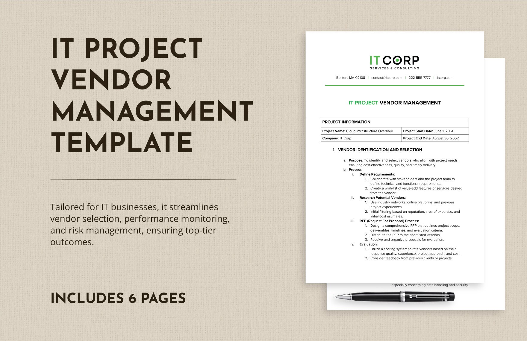 IT Project Vendor Management Template