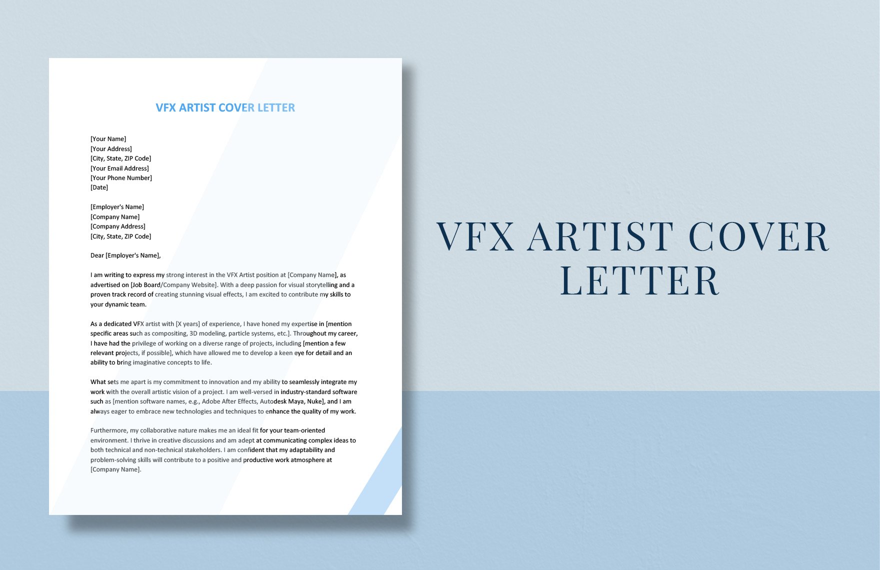 VFX Artist Cover Letter in Word, Google Docs