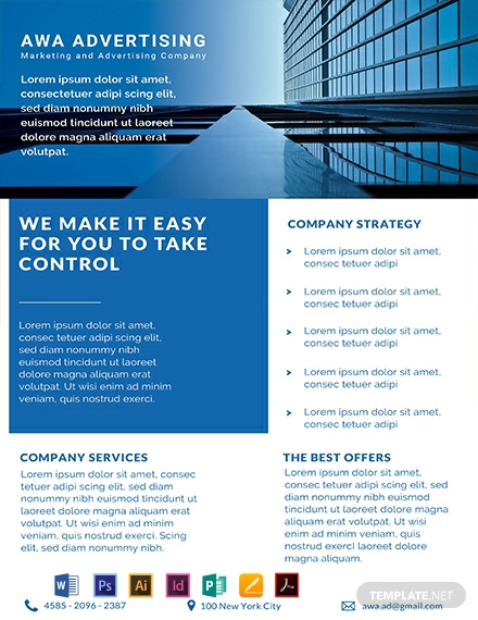 Advertising Company Datasheet Template - Illustrator, InDesign, Word, Apple Pages, PSD, PDF, Publisher
