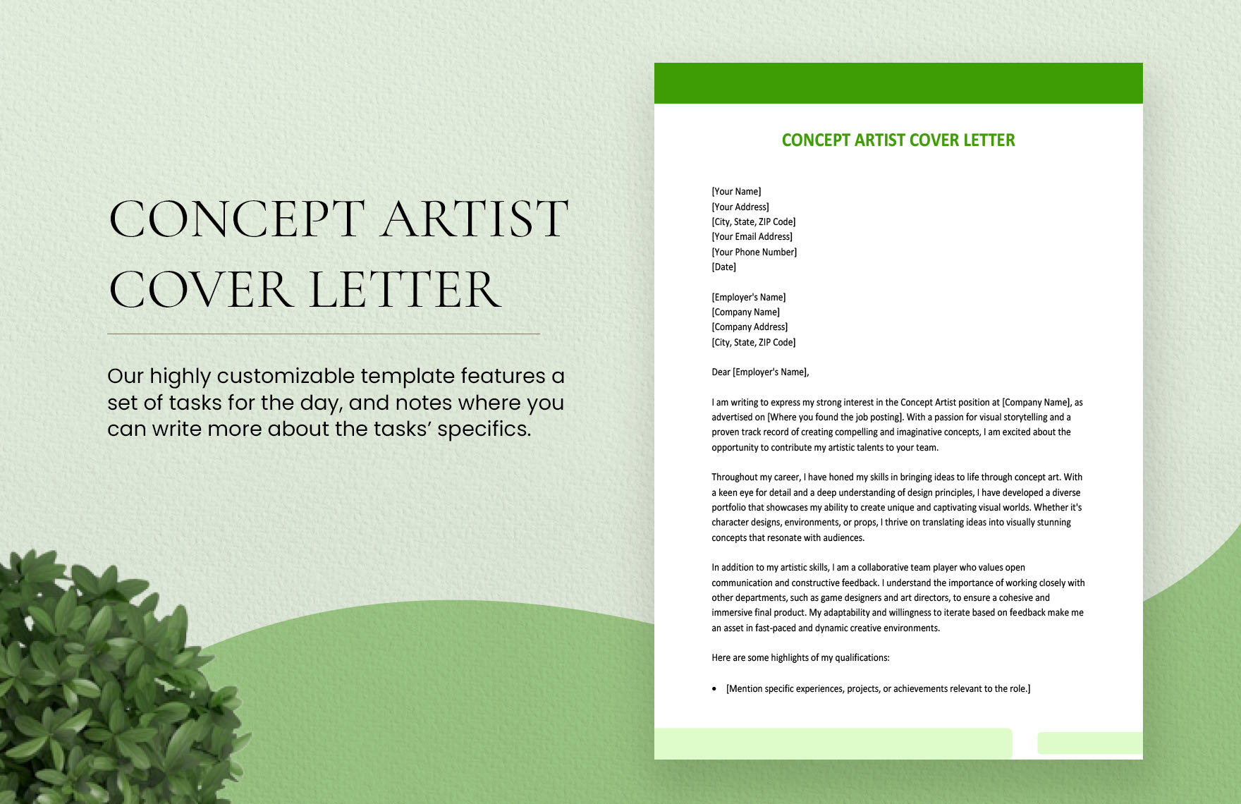 Concept Artist Cover Letter in Word, Google Docs