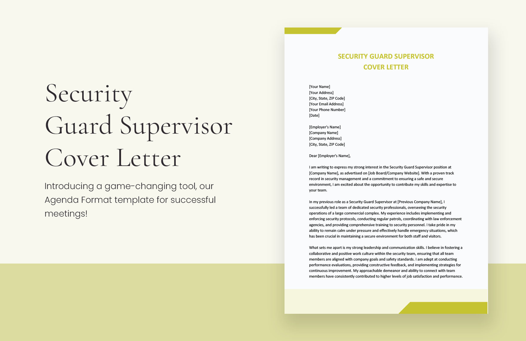 Security Guard Supervisor Cover Letter in Word, Google Docs