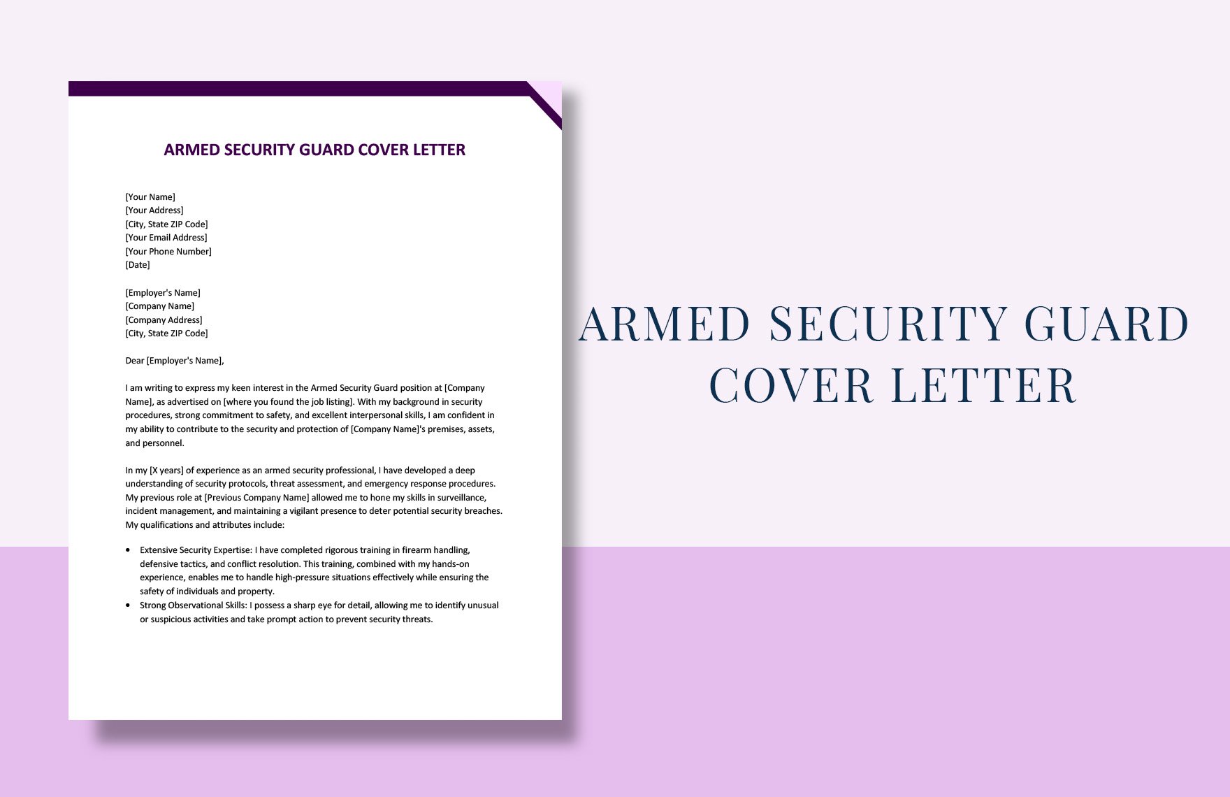 Armed Security Guard Cover Letter in Word, Google Docs
