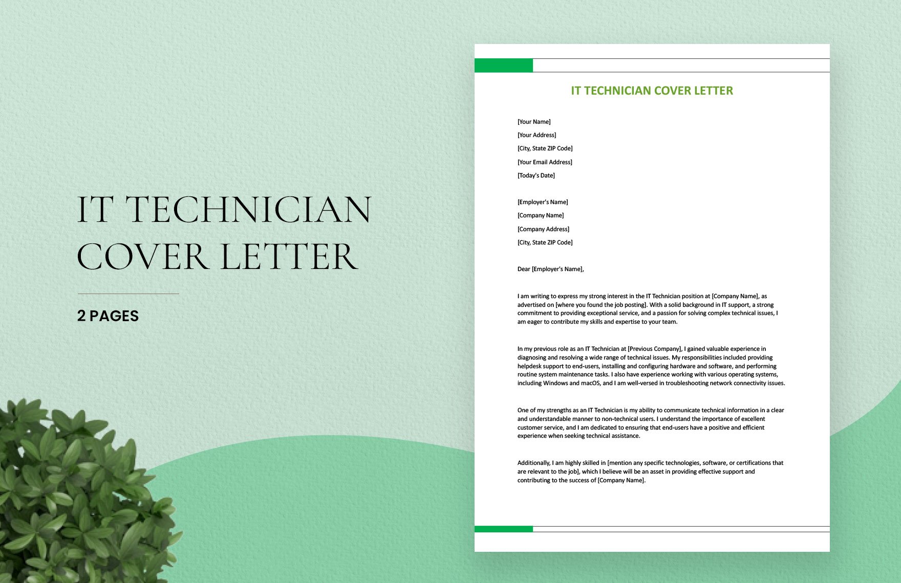 IT Technician Cover Letter in Word, Google Docs