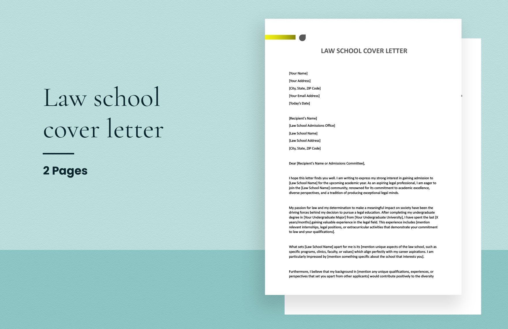 Law school cover letter in Word, Google Docs