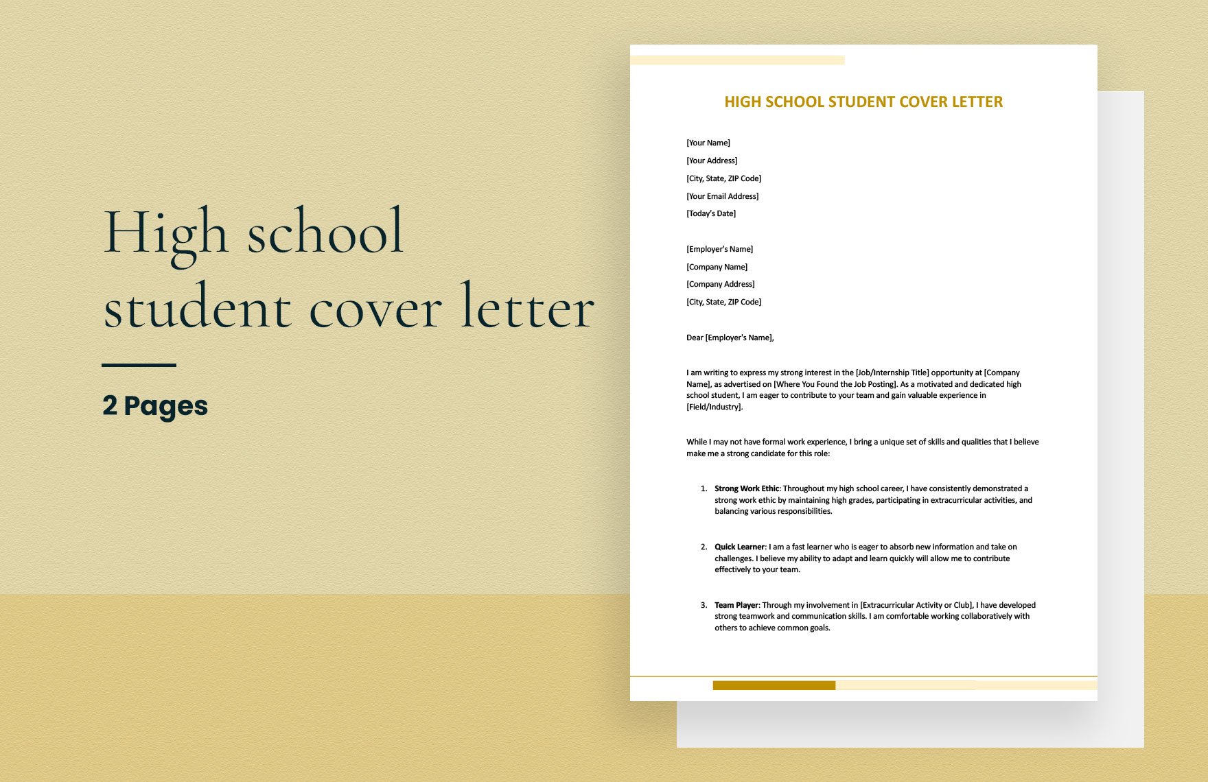 High school student cover letter in Word, Google Docs