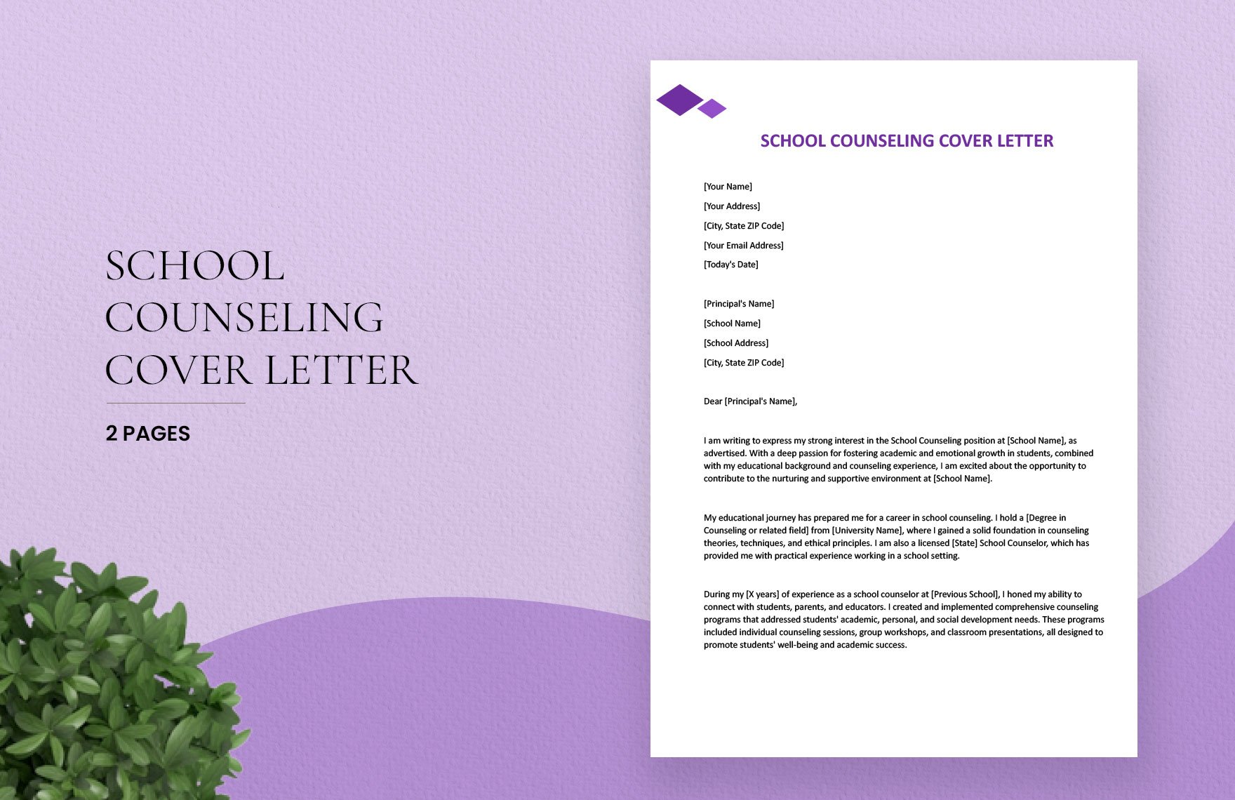 School Counseling Cover Letter in Word, Google Docs