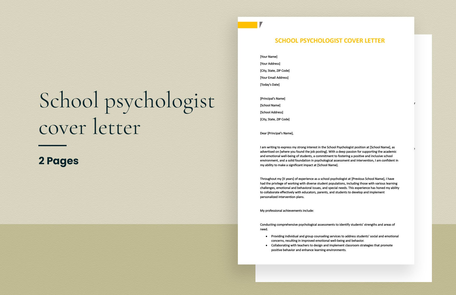 School Psychologist Cover Letter in Word, Google Docs