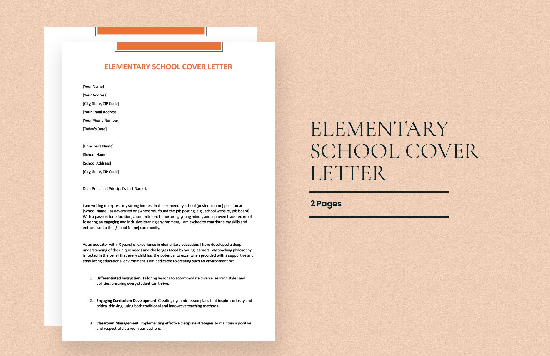 Free Elementary School Cover Letter in Word, Google Docs