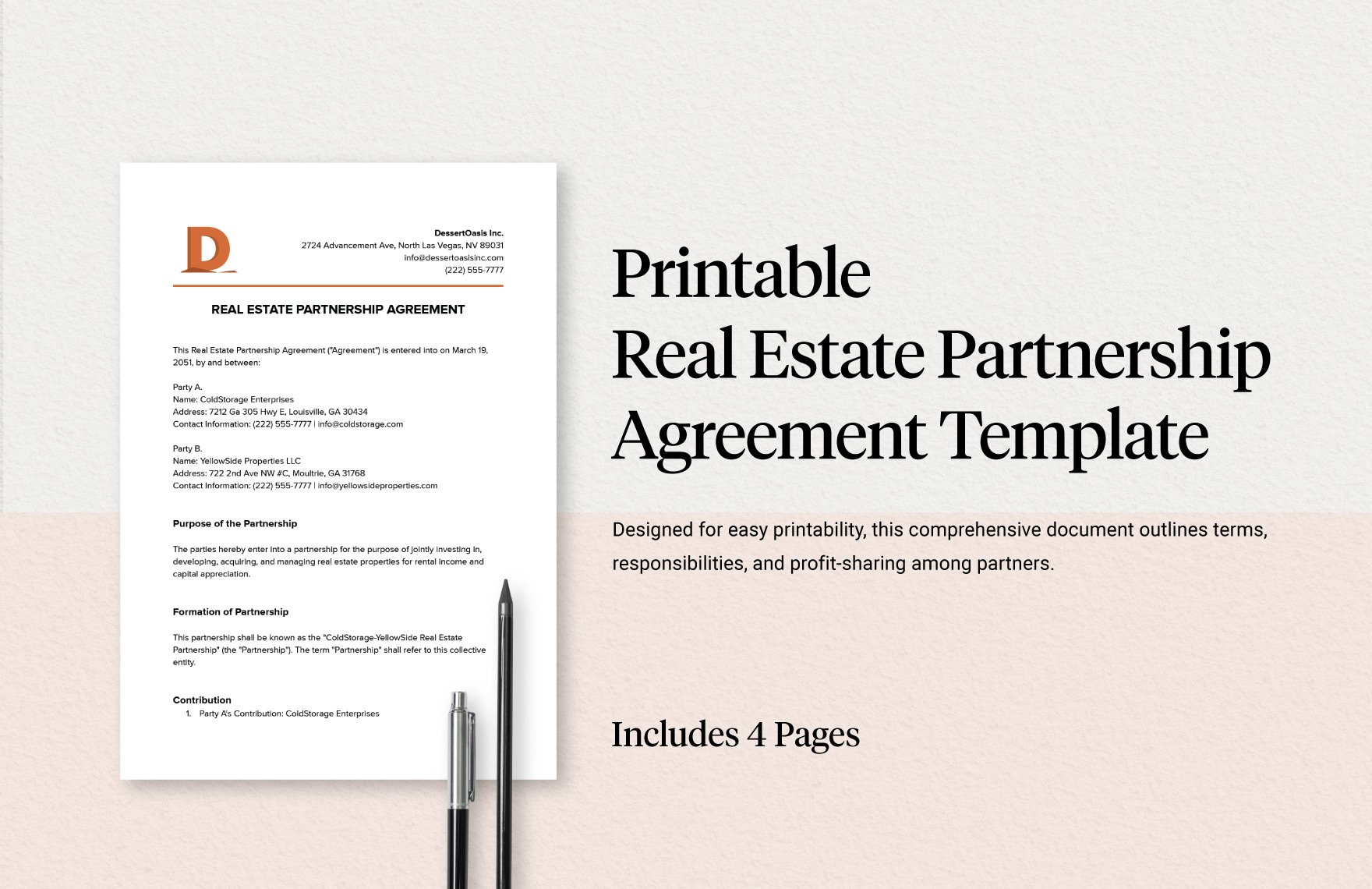 Printable Real Estate Partnership Agreement Template