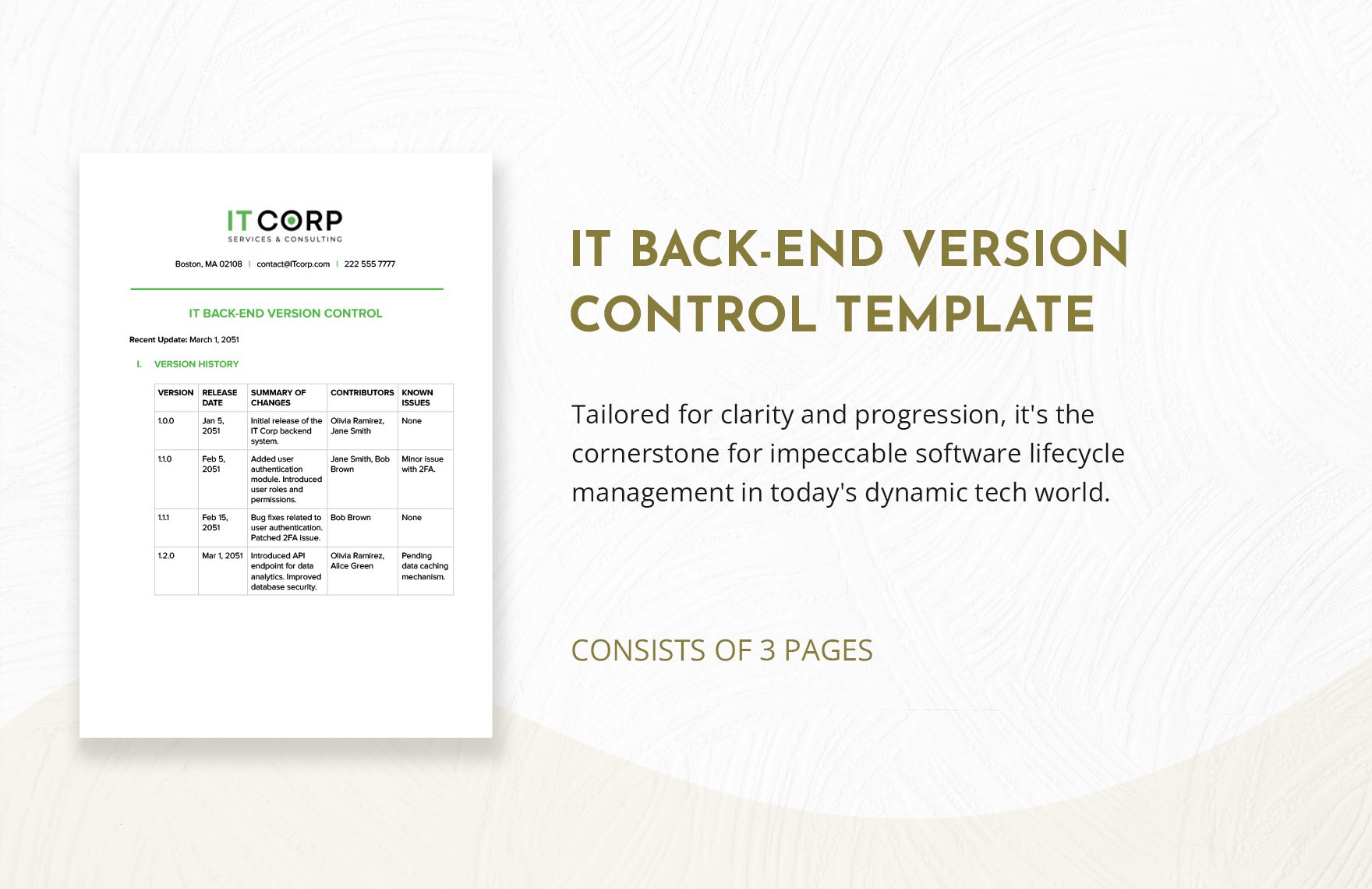 IT Back-End Version Control Template in Word, Google Docs, PDF