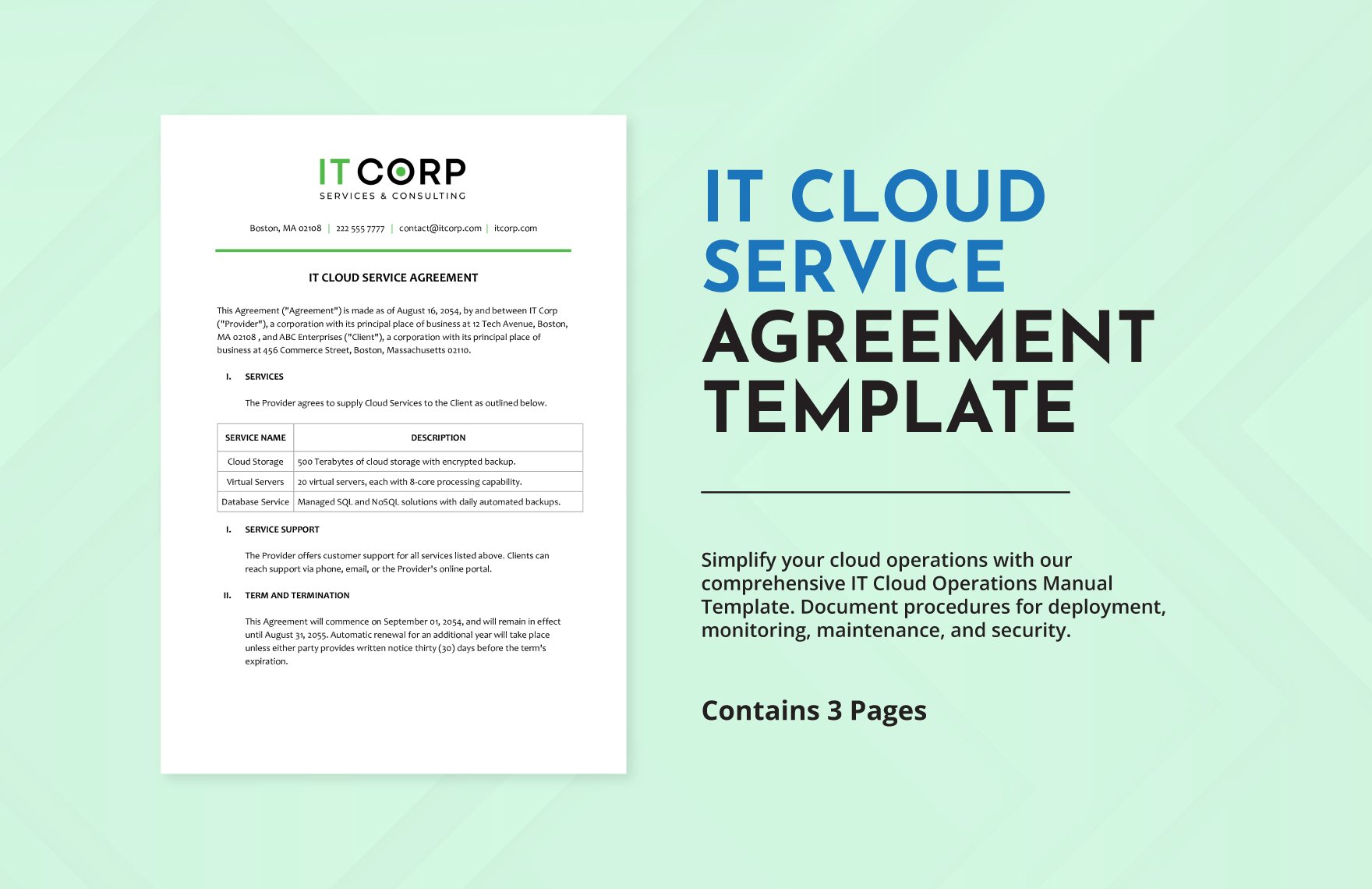 IT Cloud Service Agreement Template in Word, Google Docs, PDF