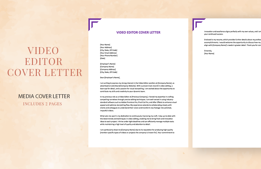 Video Editor Cover Letter in Word, Google Docs, Apple Pages