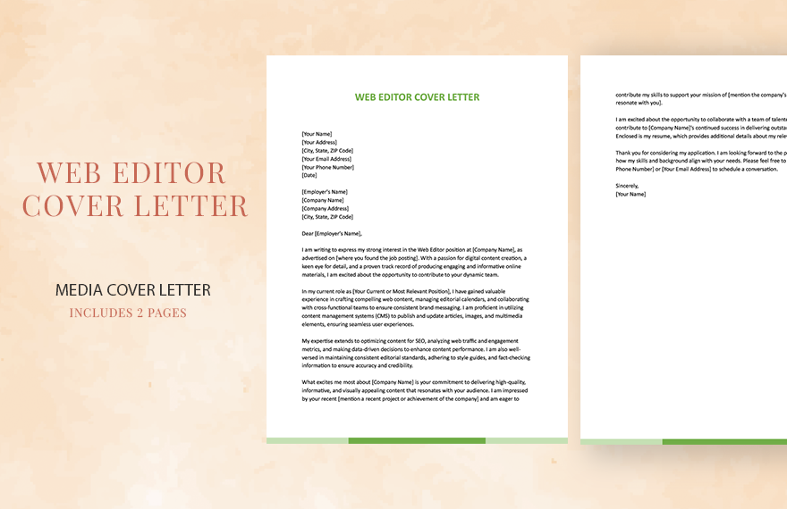 Web Editor Cover Letter in Word, Google Docs, Apple Pages