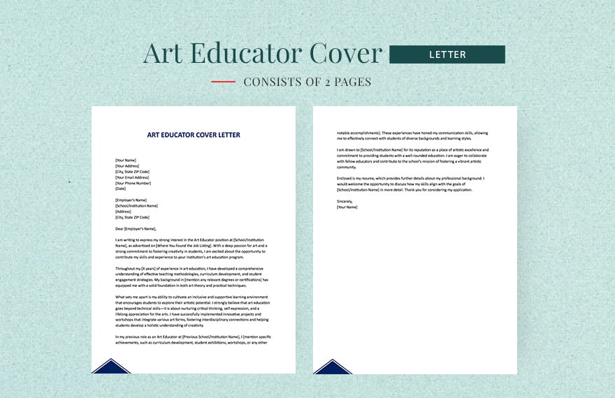 Art Educator Cover Letter in Word, Google Docs, Apple Pages