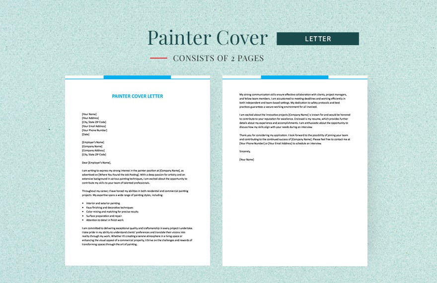 Painter Cover Letter in Word, Google Docs, Apple Pages