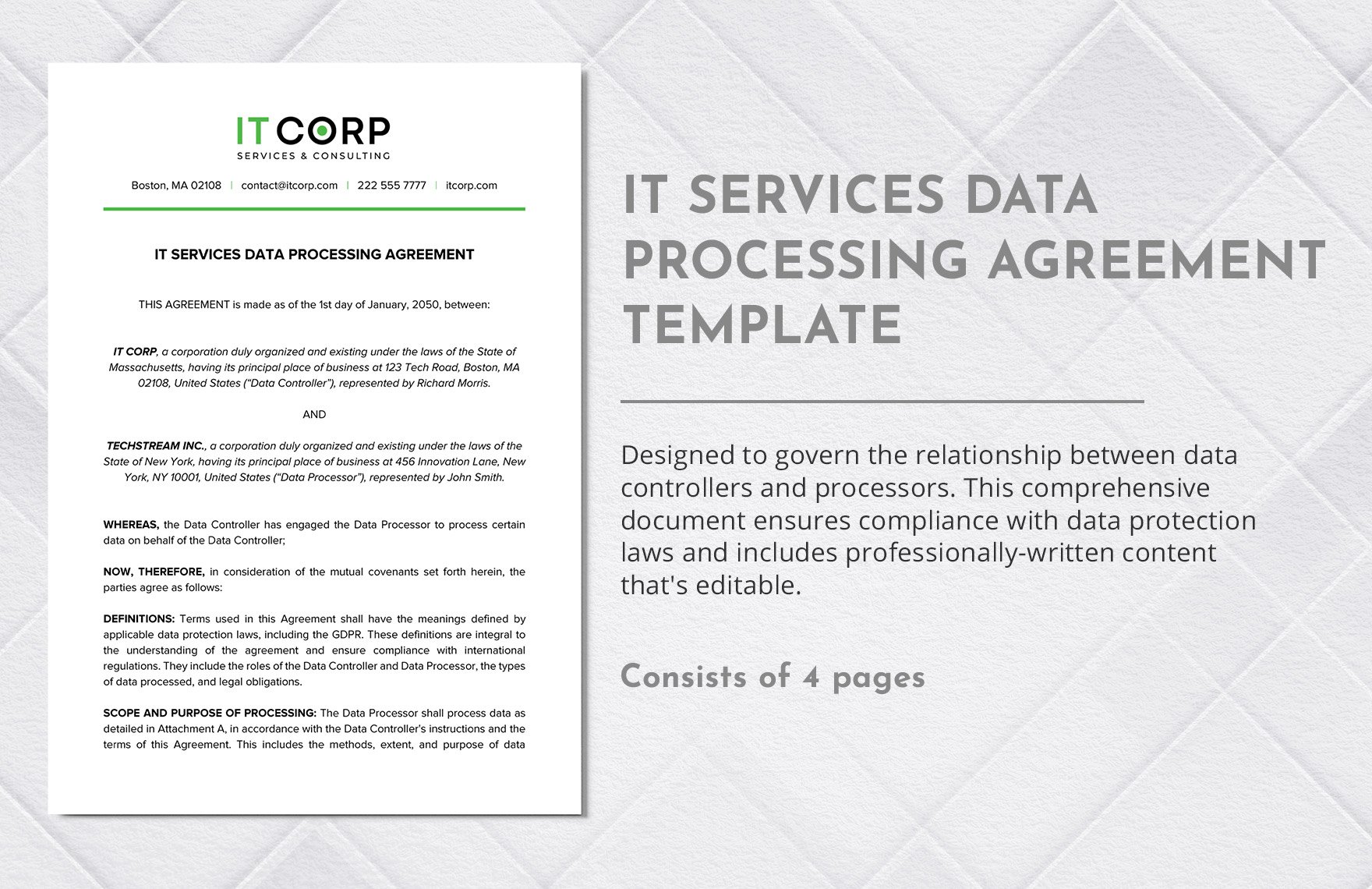 IT Services Data Processing Agreement Template
