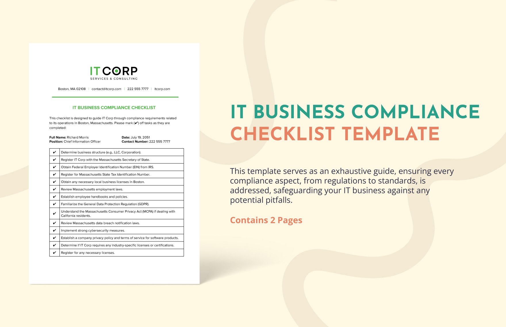 IT Business Compliance Checklist Template in Word, Google Docs, PDF