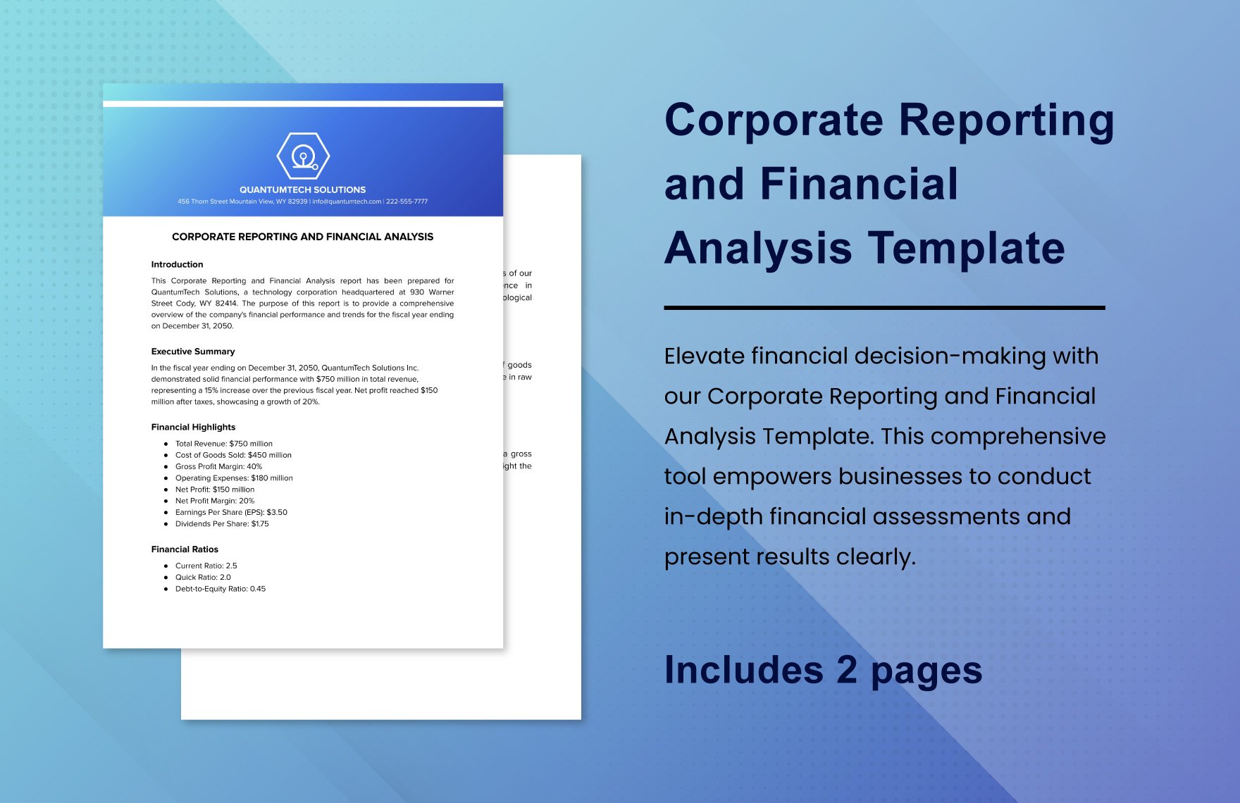 Corporate Reporting and Financial Analysis Template