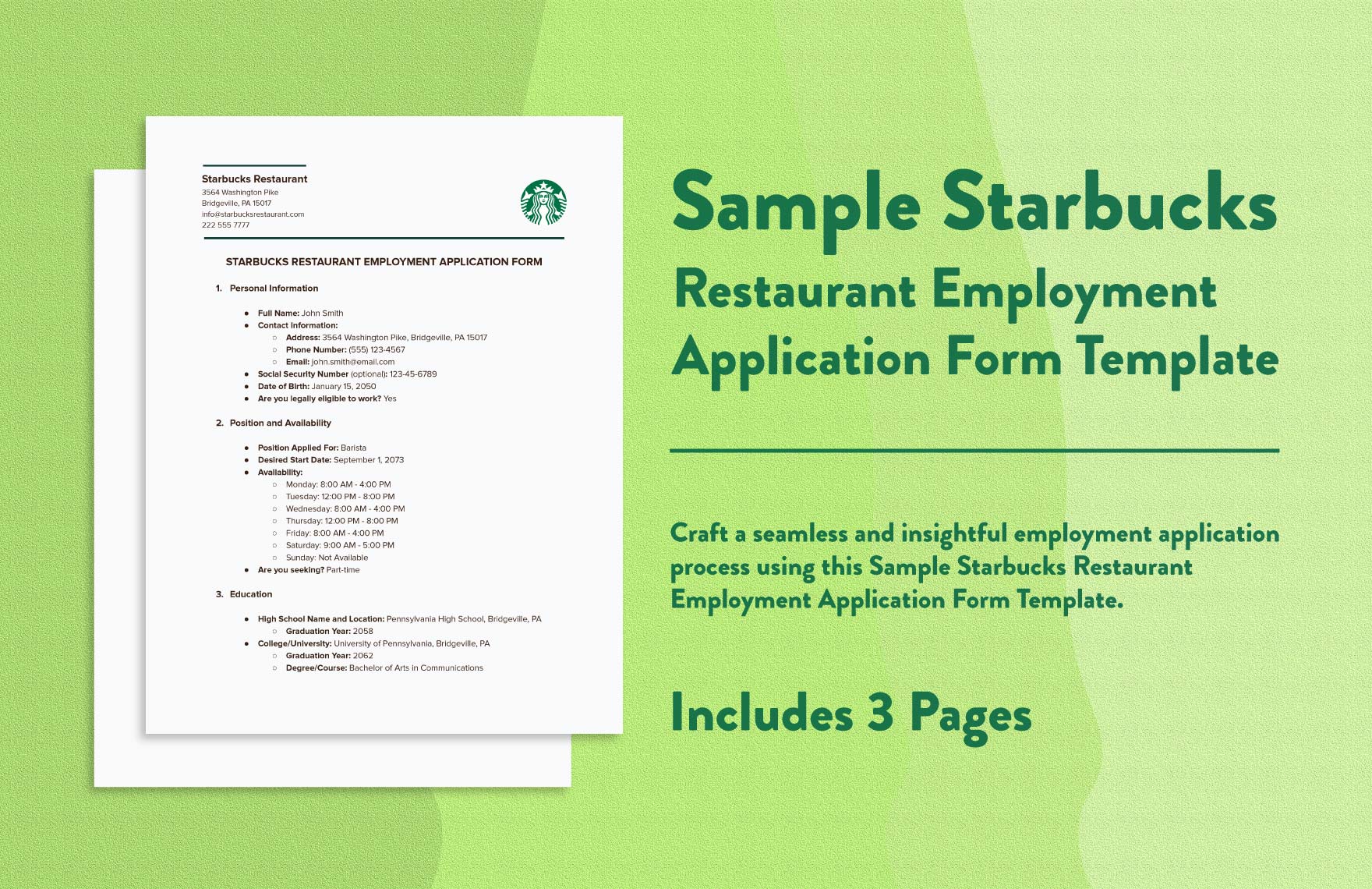  Sample Starbucks Restaurant Employment Application Form Template