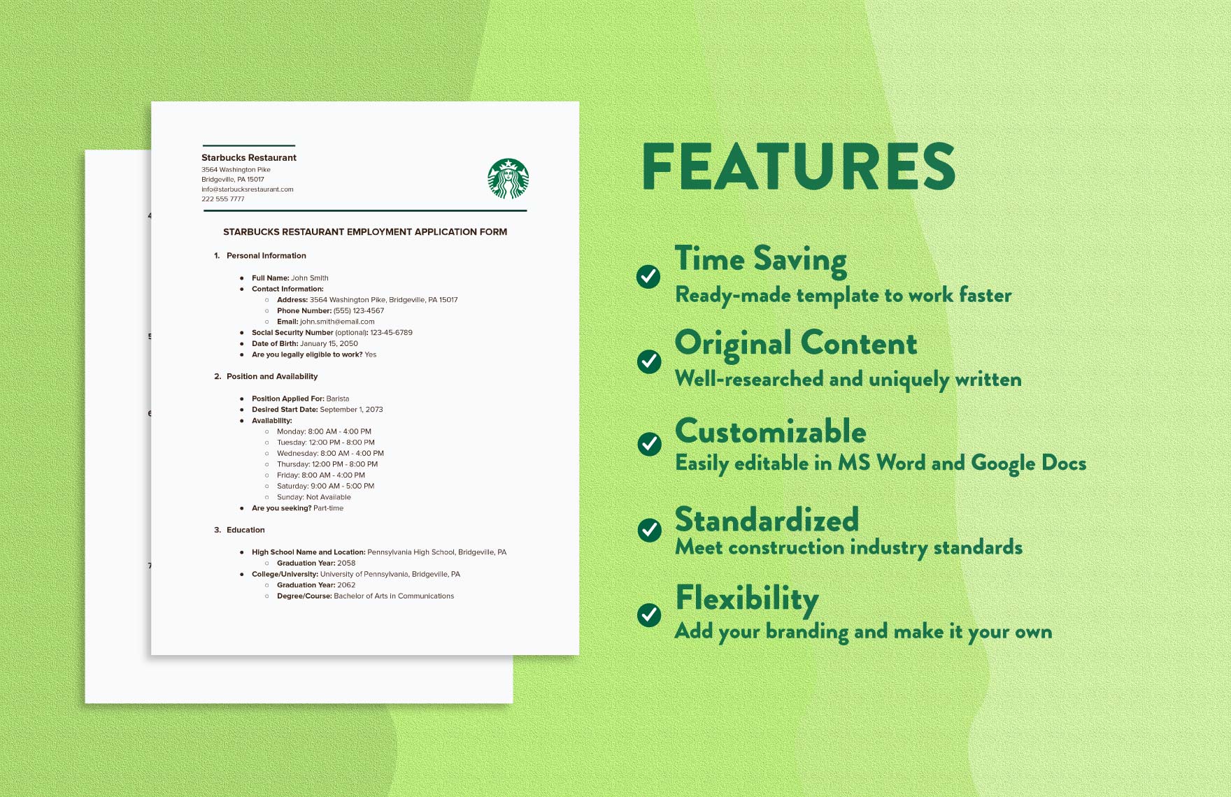  Sample Starbucks Restaurant Employment Application Form Template