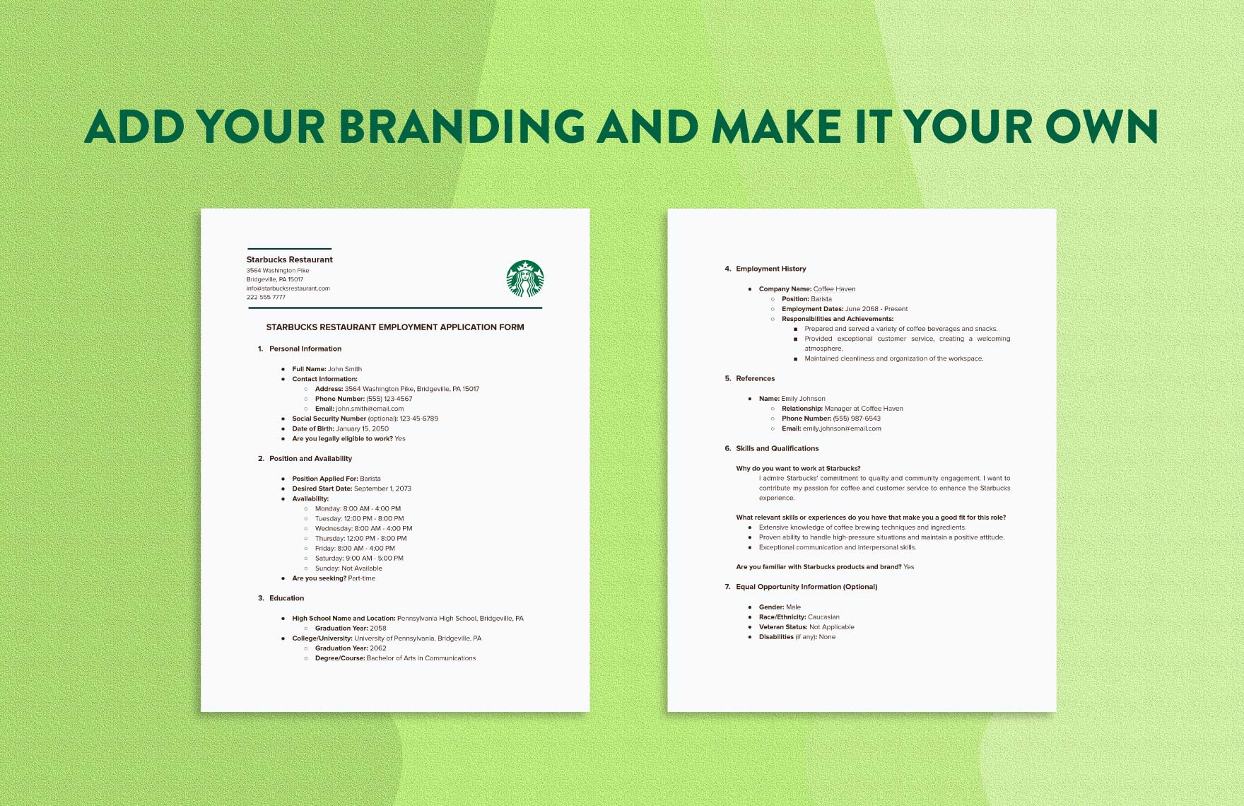  Sample Starbucks Restaurant Employment Application Form Template