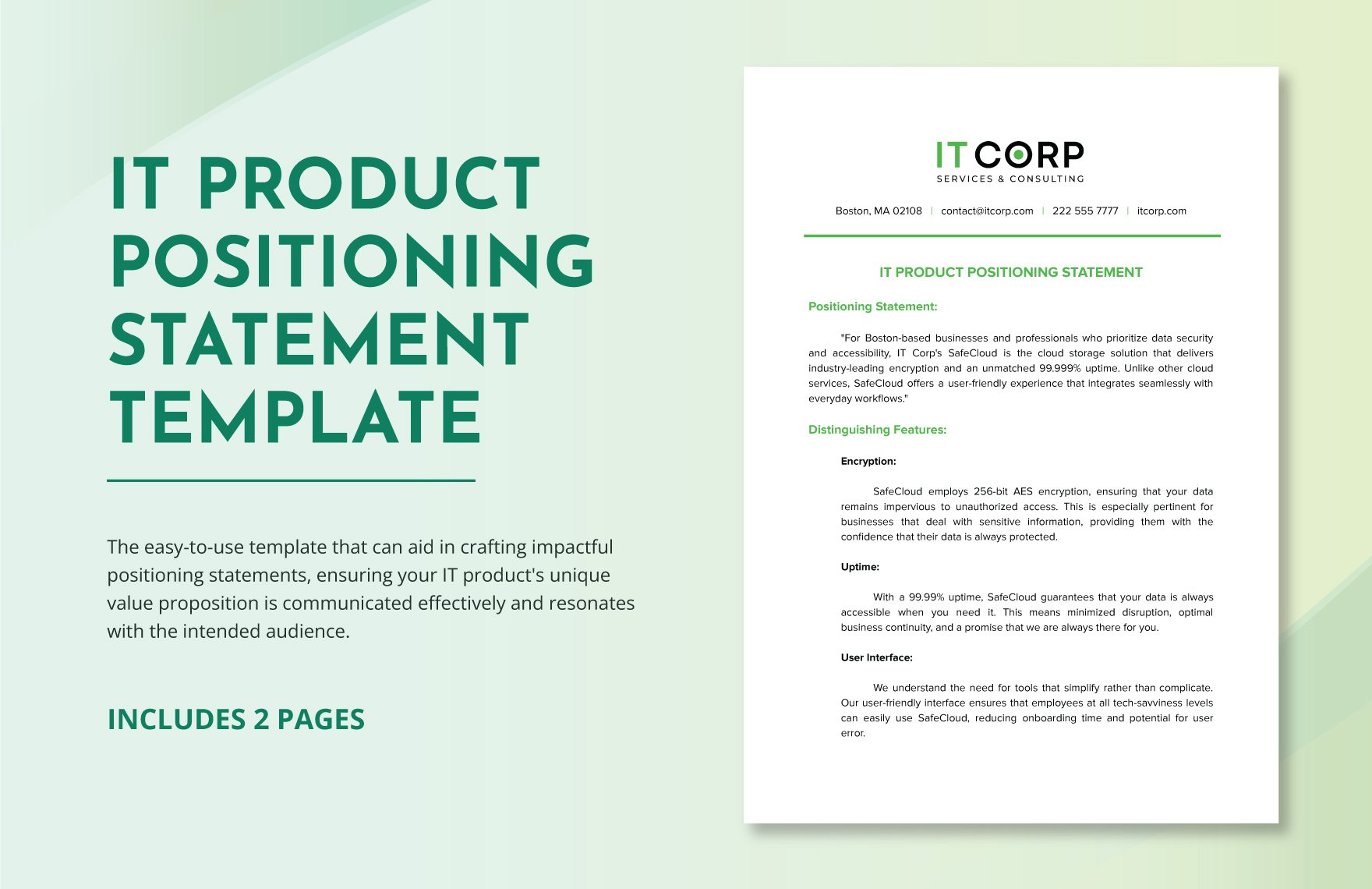 IT Product Positioning Statement Template in Word, Google Docs, PDF