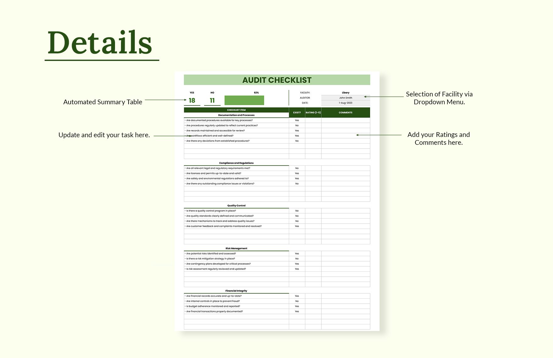 Audit Checklist Template in Excel, Google Sheets - Download | Template.net