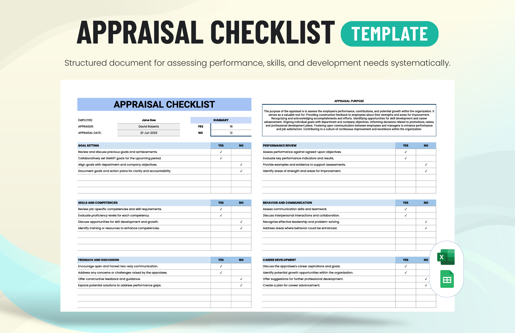 Appraisal Checklist Template in Excel, Google Sheets