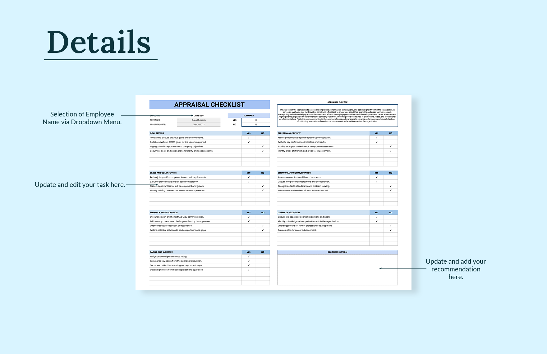 Appraisal Checklist Template - Download in Excel, Google Sheets