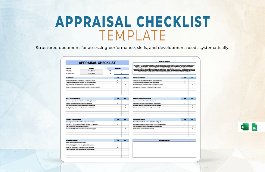 Appraisal Checklist Template in Excel, Google Sheets - Download | Template.net