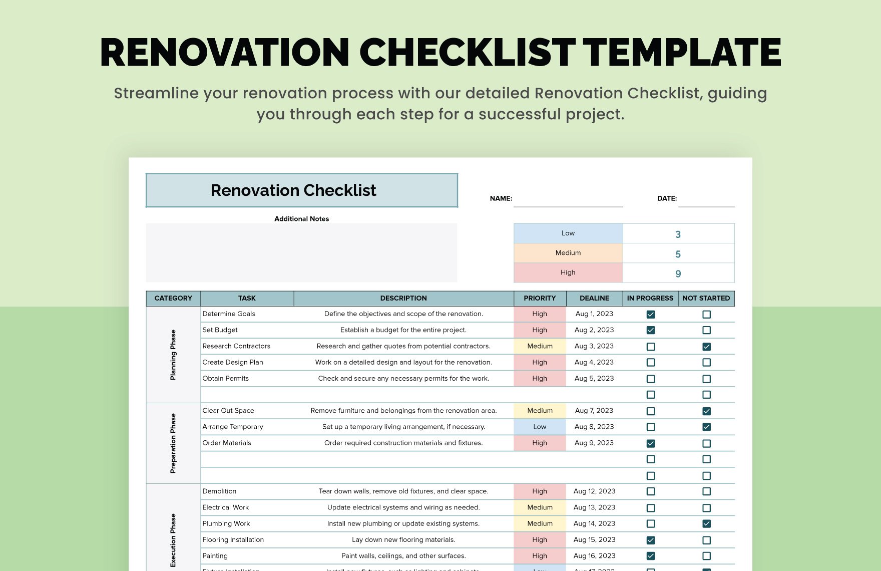 Renovation Checklist Template