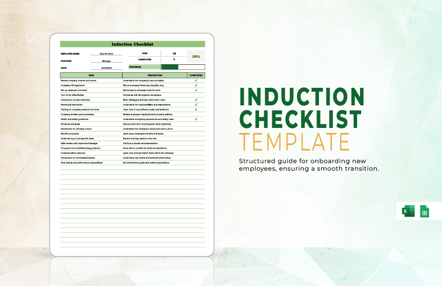 Induction Checklist Template in Excel, Google Sheets - Download | Template.net