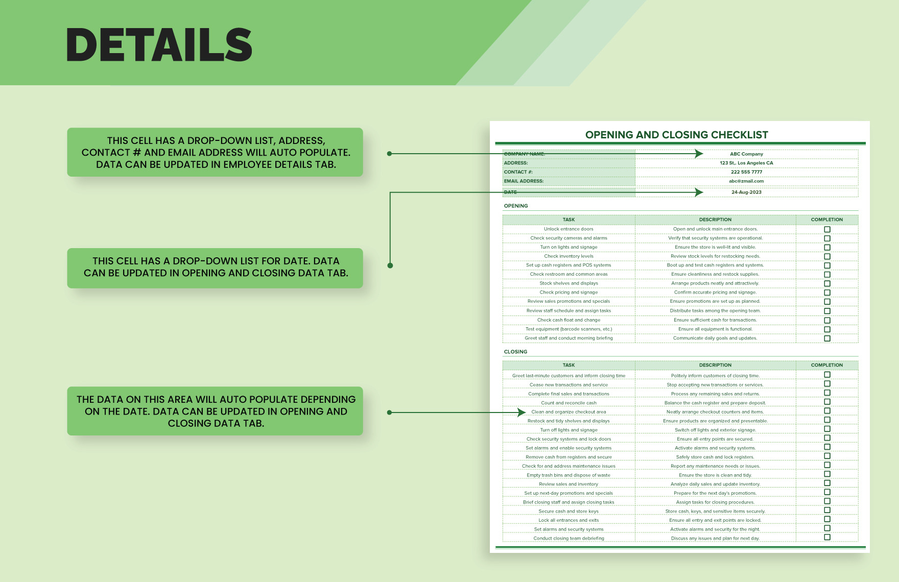 Opening And Closing Checklist Template In Excel Google Sheets 