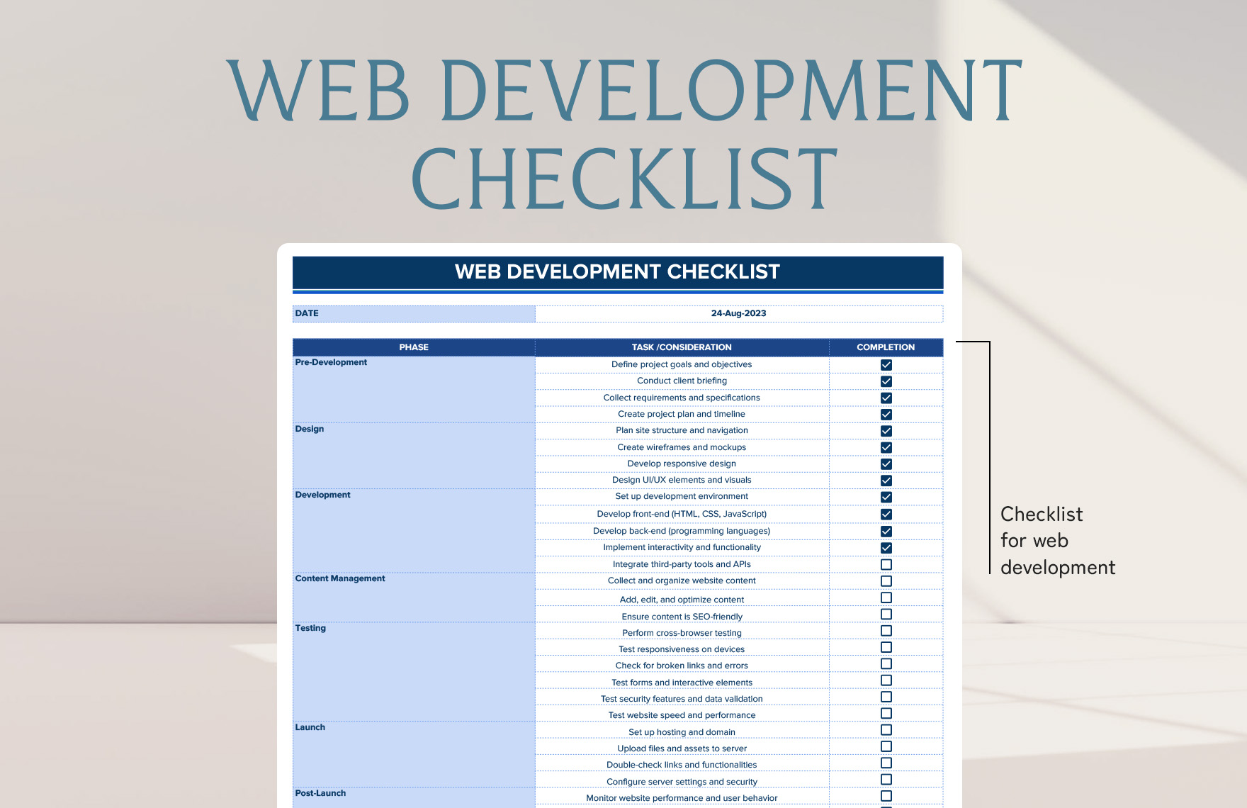 Web Development Checklist Template