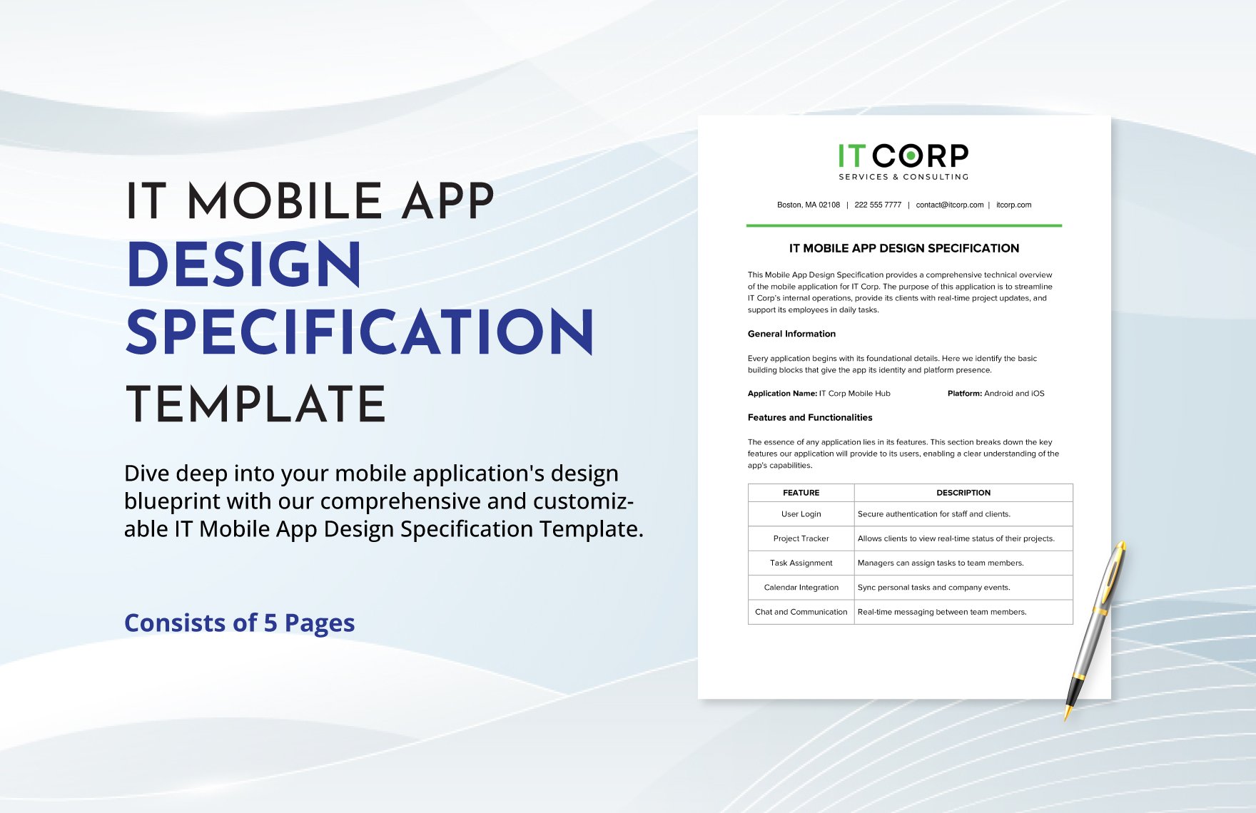 IT Mobile App Design Specification Template in Word, Google Docs, PDF