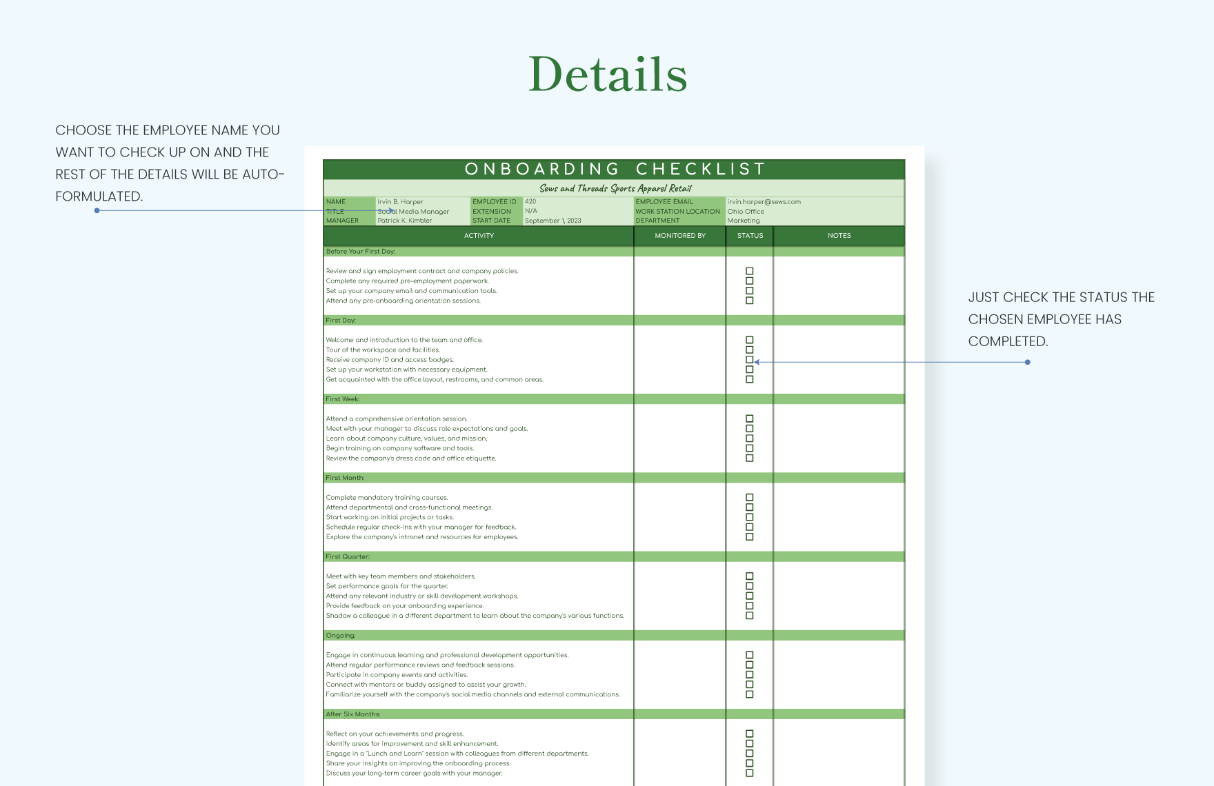 Onboarding Checklist Template - Download in Excel, Google Sheets ...