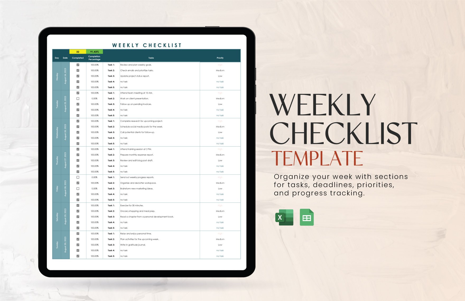 Weekly Checklist Template in Google Sheets, Excel - Download | Template.net