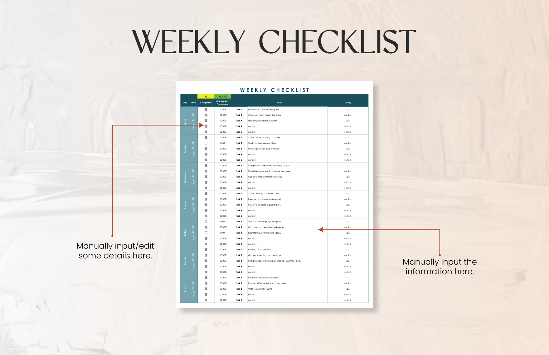 Weekly Checklist Template