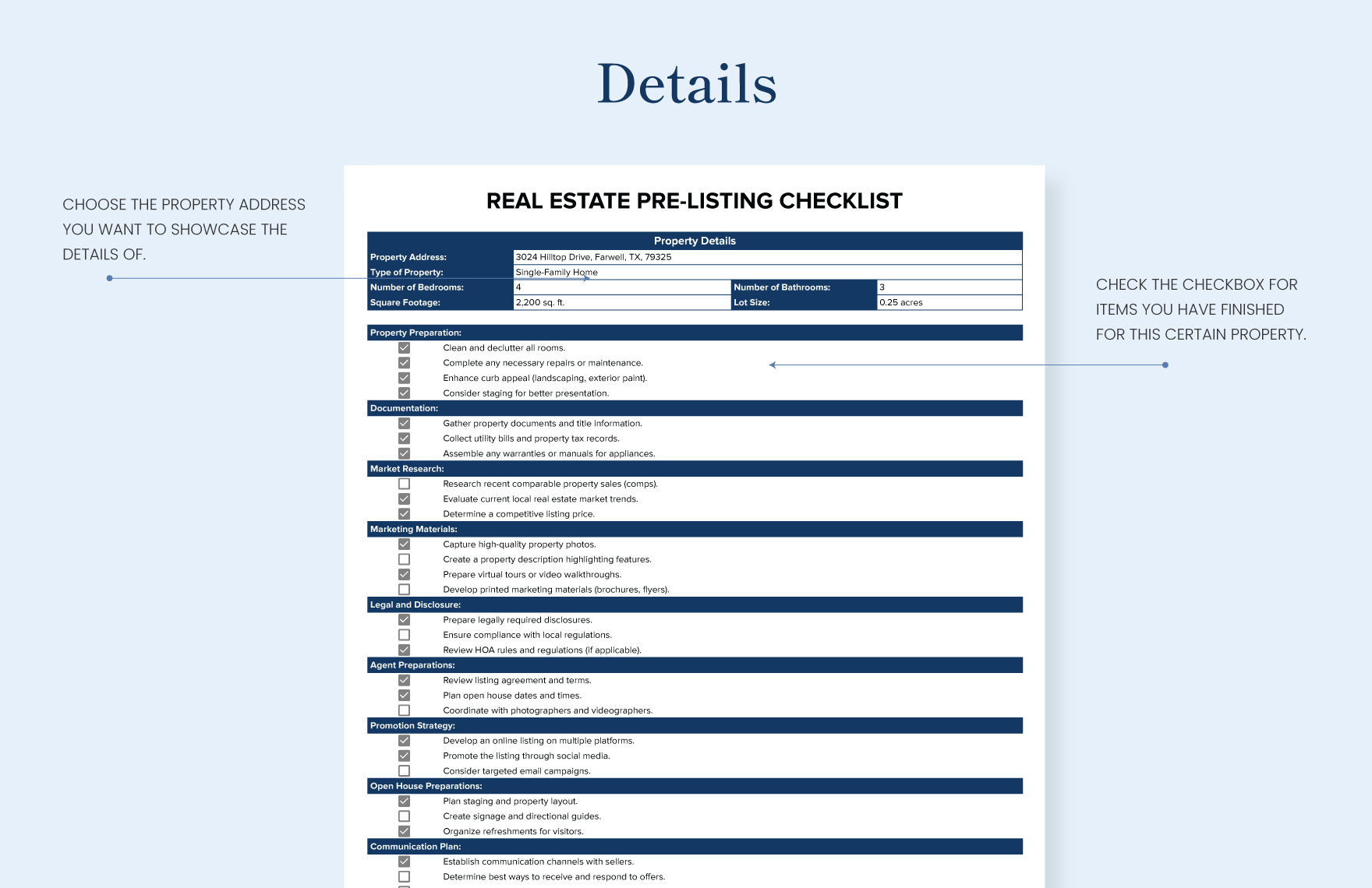 Real Estate PreListing Checklist Template