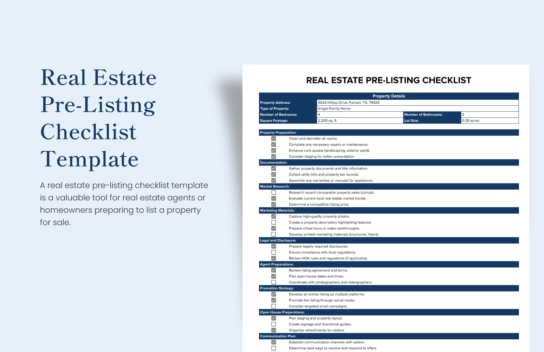 Real Estate Pre-Listing Checklist Template