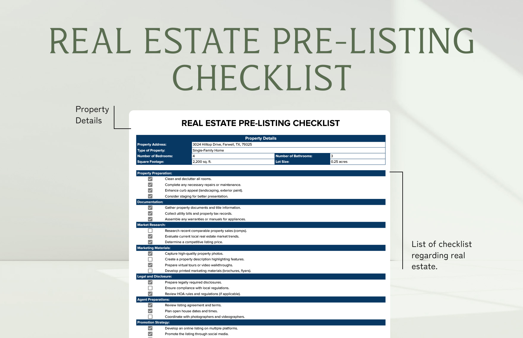 Real Estate Pre-Listing Checklist Template