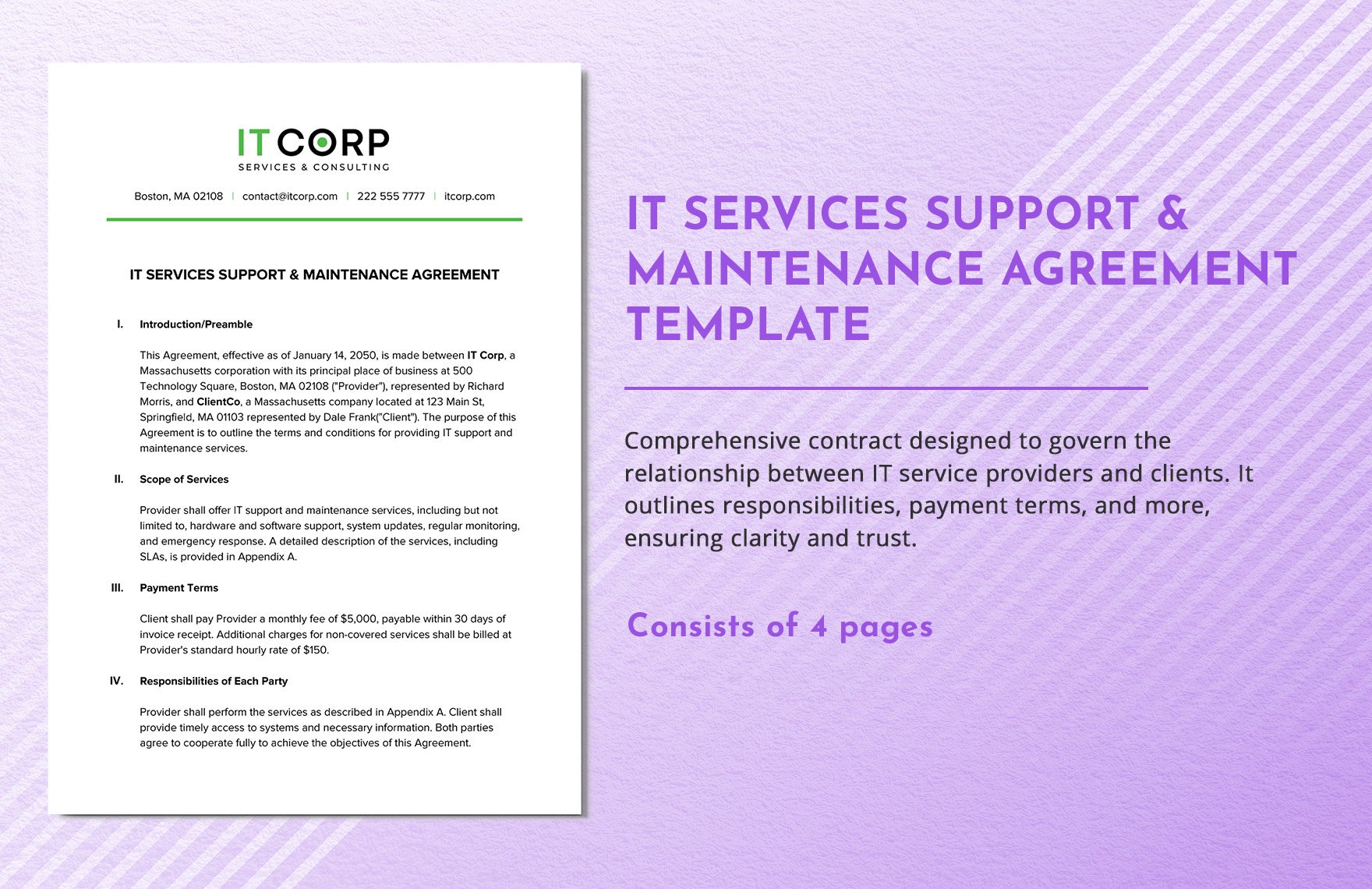 IT Services Support & Maintenance Agreement Template