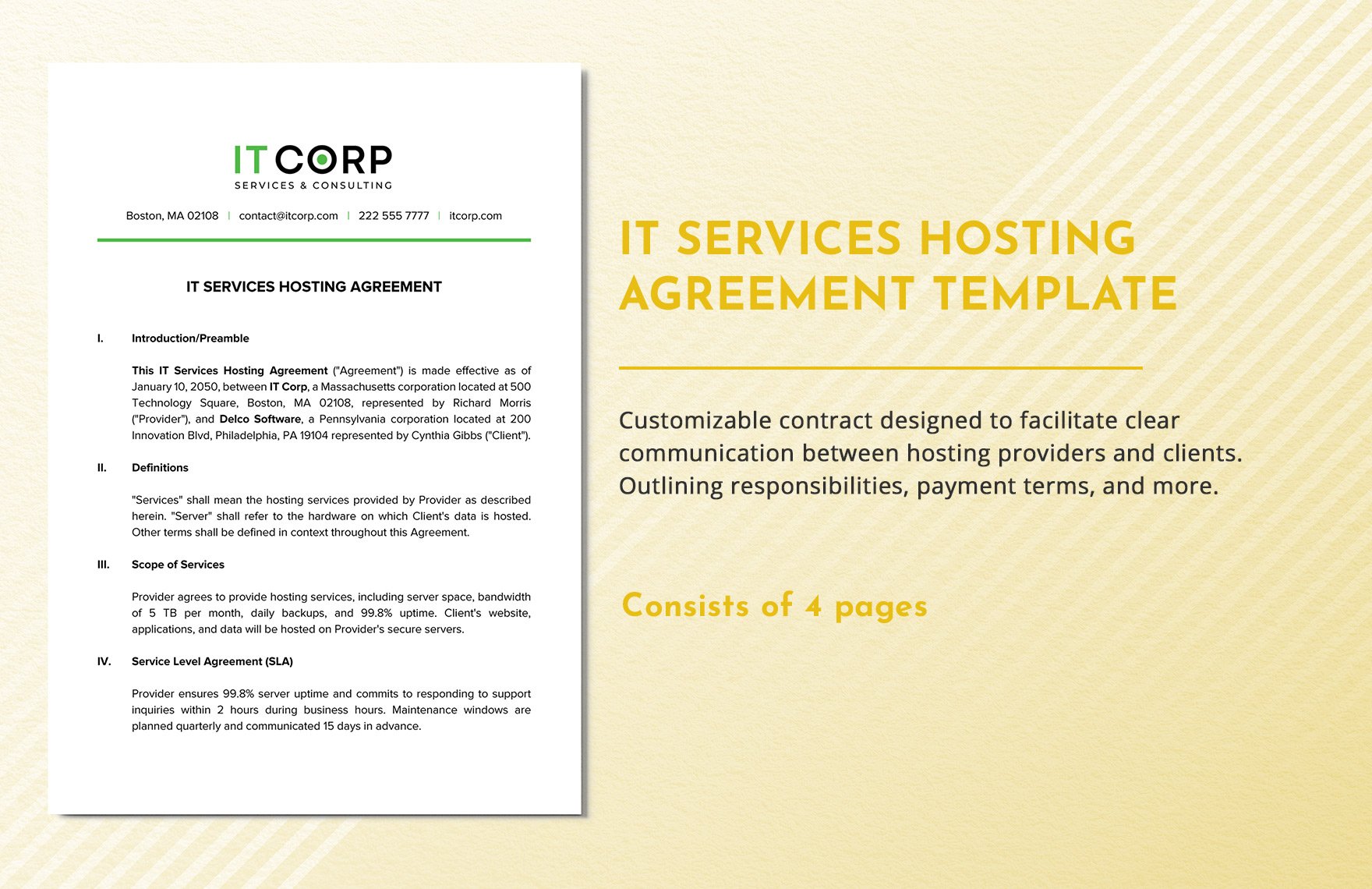 IT Services Hosting Agreement Template