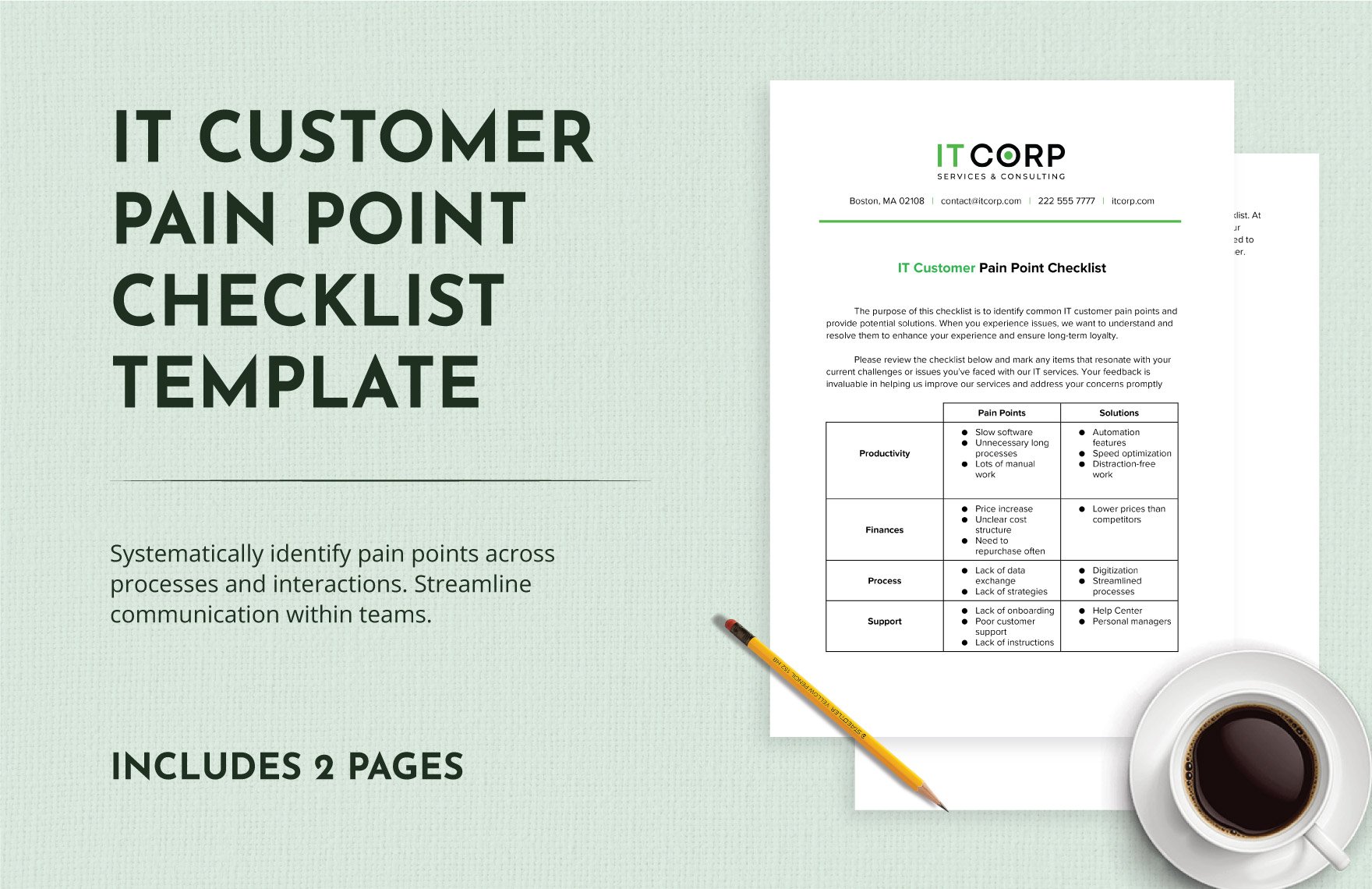 IT Customer Pain Point Checklist Template