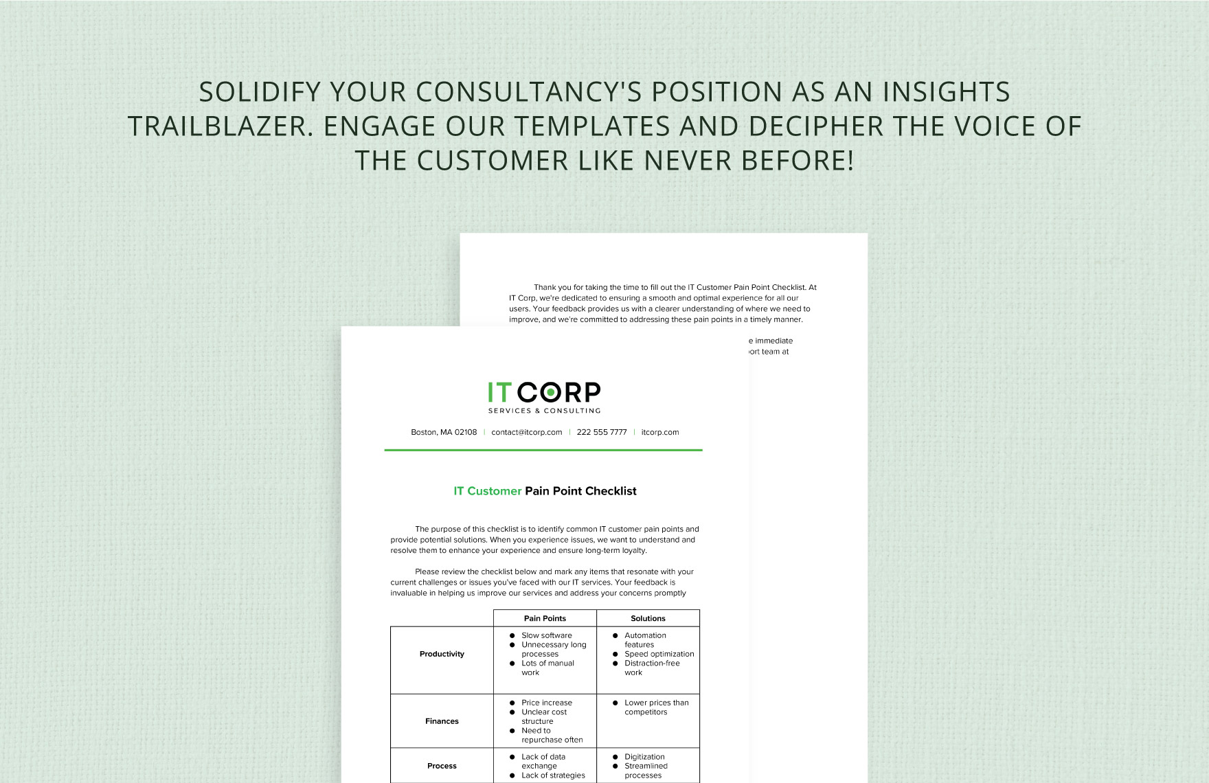 IT Customer Pain Point Checklist Template